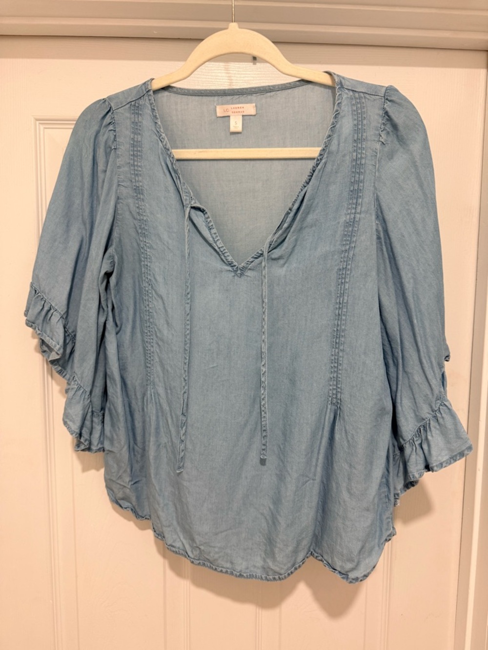 LC Lauren Conrad Light Blue Peasant Tie-Front Tunic